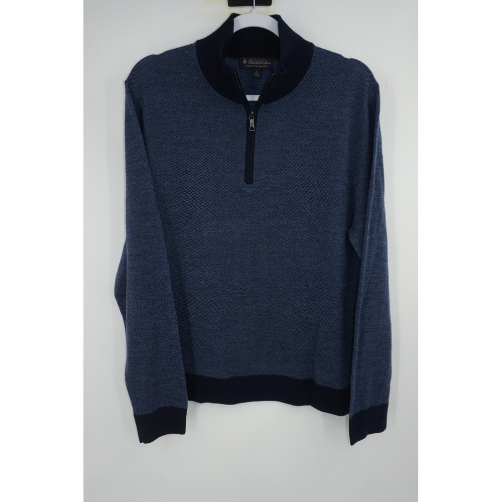 Brooks Brothers Sweater‎ Men's Large Blue Extra Fine Merino 1/4 Zip Pullover